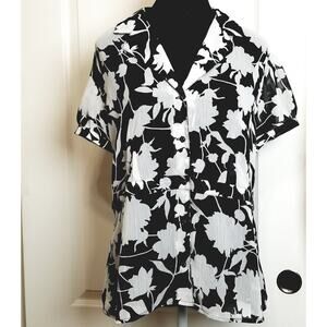 Sag Harbor Black White Sheer See Through Floral Short Sleeve Button Down Size M